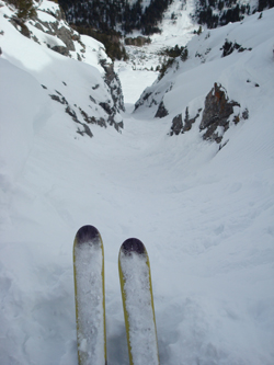 Backcountry skiing the East Couloir of Kessler Peak